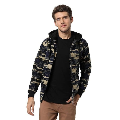 Men's Hooded Army Camouflage Regular Fit Cotton Jacket For Winter Wear