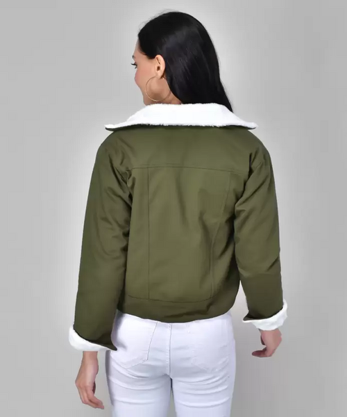 Women Solid Light Weight Casual Short Jacket (Color Green) (Size L)